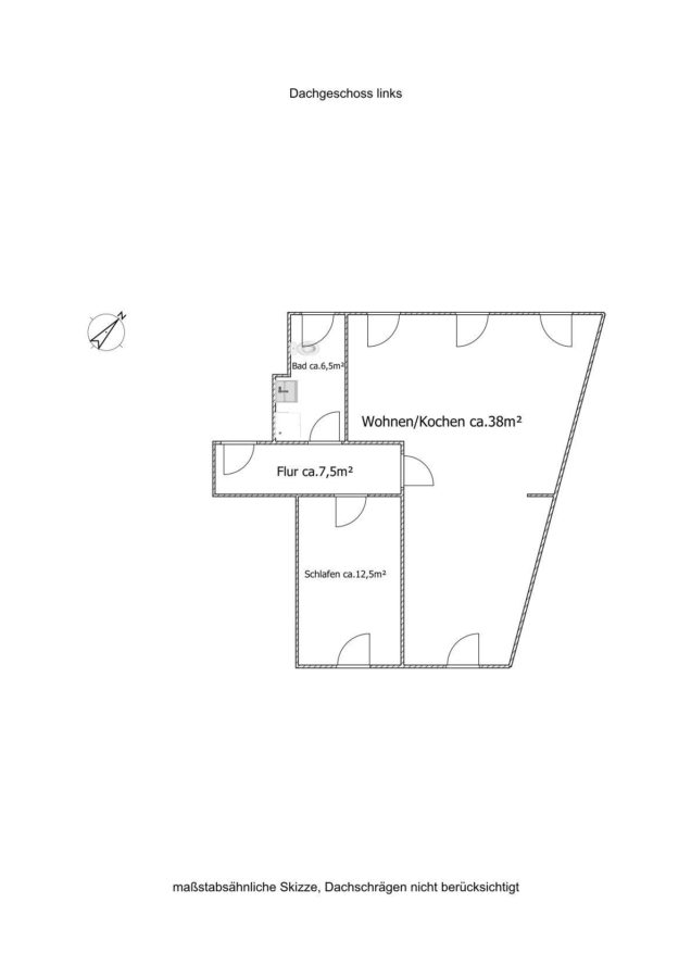 Grundriss Dachgeschoss - Gemütliche 2-Zimmer-Wohnung in Halle (Saale) zur Miete